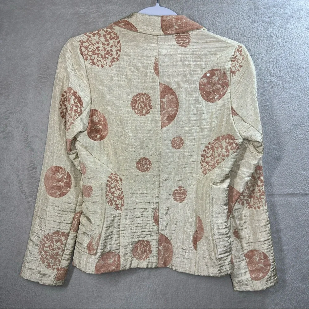 Joymiss Artsy Textured Blazer Geometric Circle Design Shimmery Ivory Size 36‎